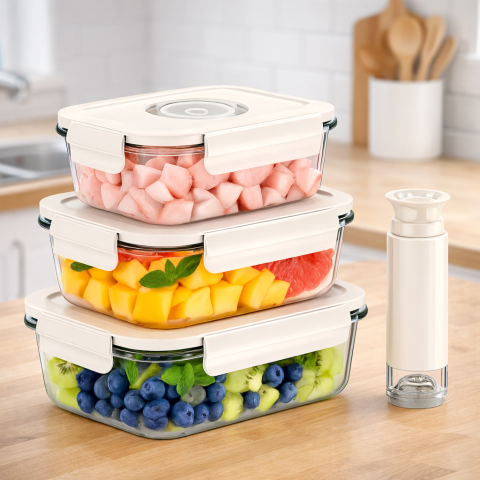Rectangular Glass Container Set 3 pcs– Now Includes FREE 10 Vacuum Storage Bags